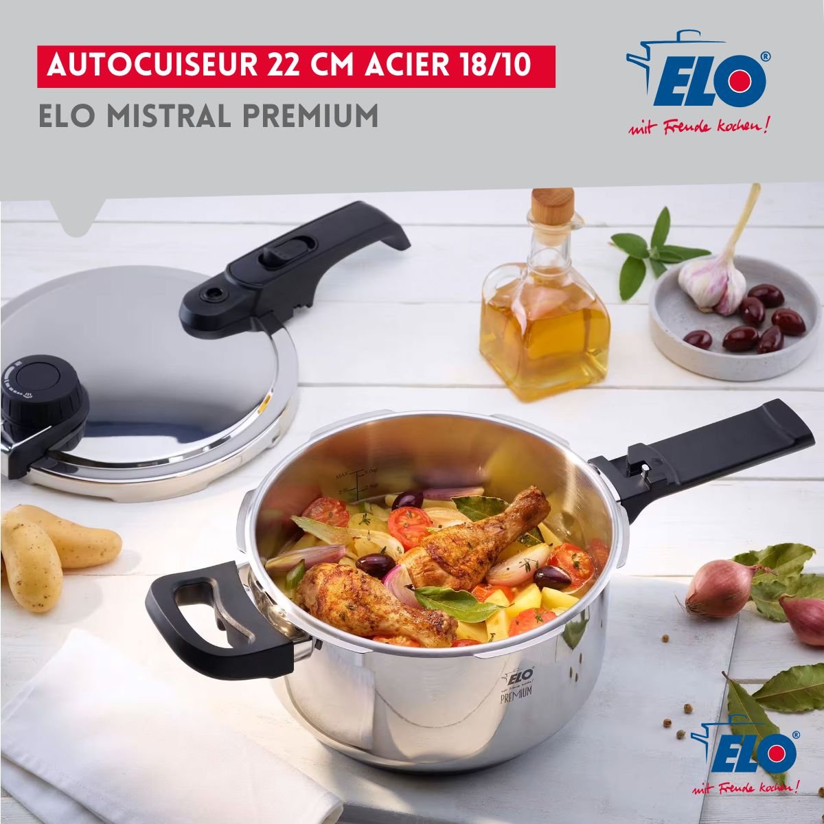Autocuiseur vapeur 18/10 22 cm 4,5 litres MISTRAL PREMIUM aluminium, ELO