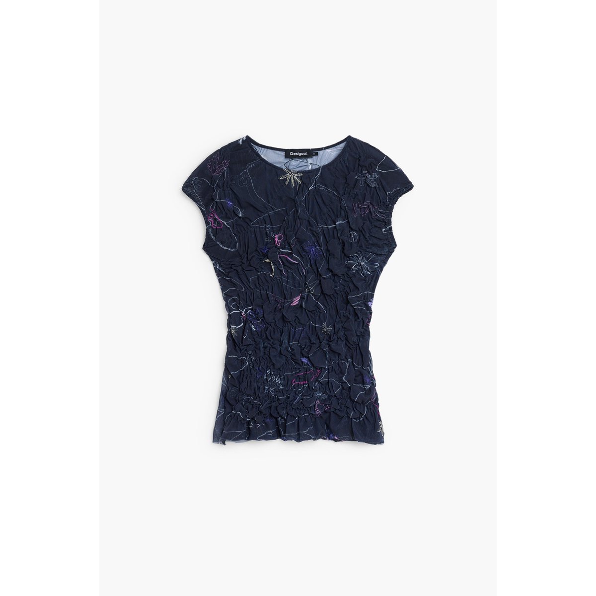 T-shirt en maille à motif floral noir, DESIGUAL