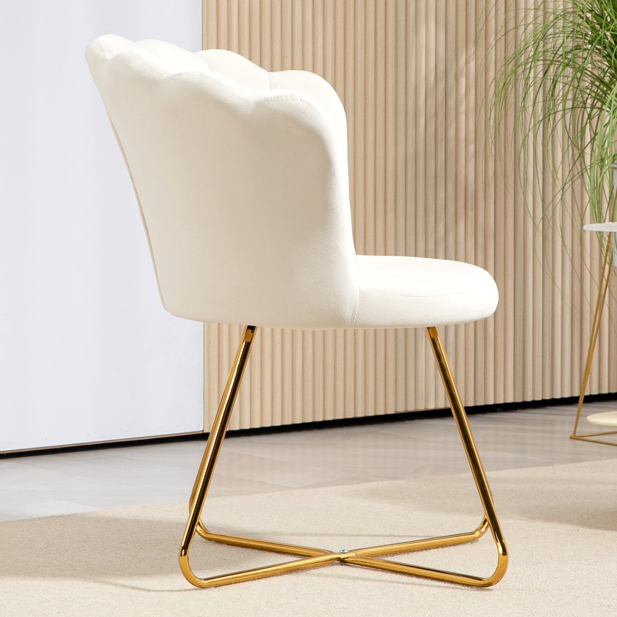 Accent Chair Polyester Crème crème, doré, HOMCOM
