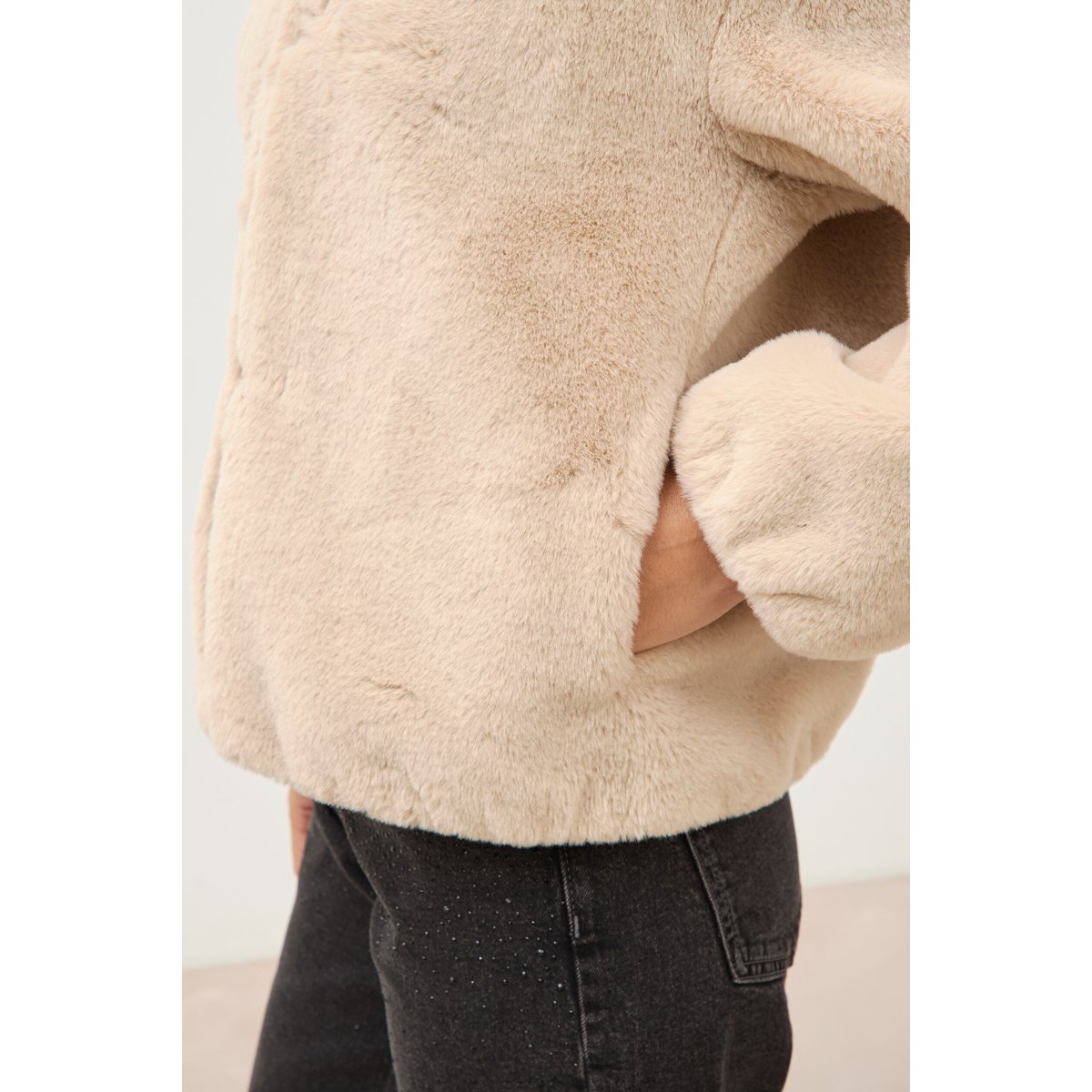 Blouson ample court col montant beige, BONOBO