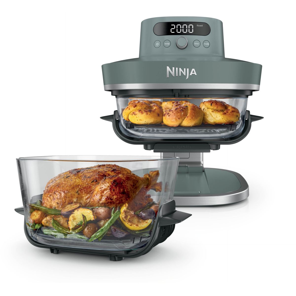 Friteuse sans huile CRISPi PRO 7-en1, 2 récipients en verre de 5.7 et 2.3L, AS101EUGY, Vert Ash Grey couleur unique, NINJA