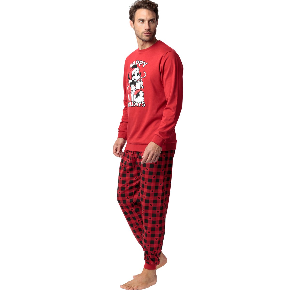 Pyjama pantalon top manches longues Mouse Holidays Disney rouge, ADMAS