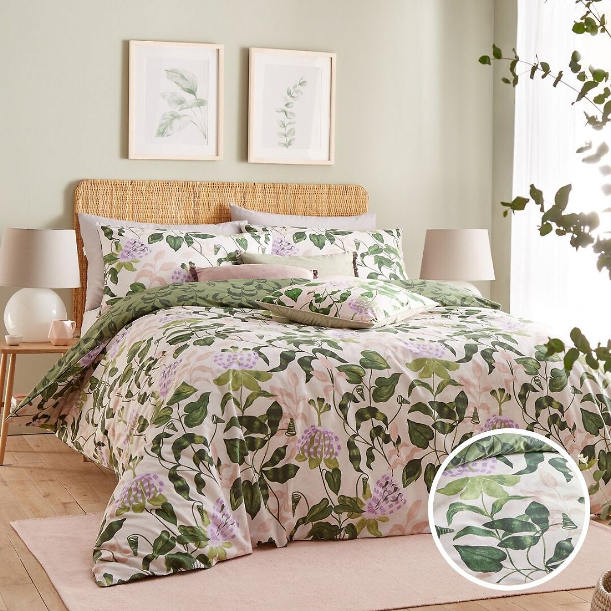 Passiflora Duvet Cover and Pillowcase Set green, WYLDER