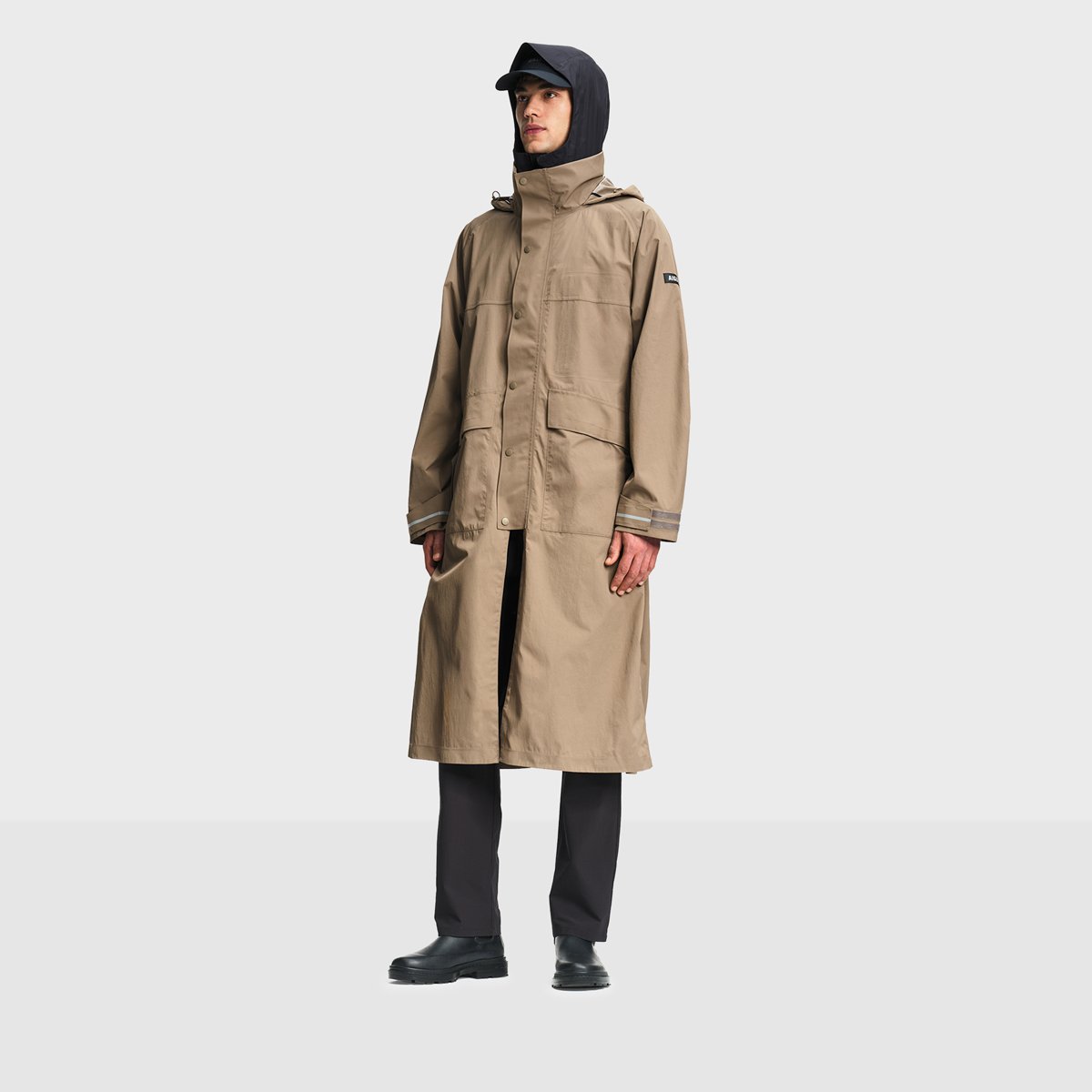 Veste imperméable cycliste cyclisme mi-long à capuche taupe, AIGLE