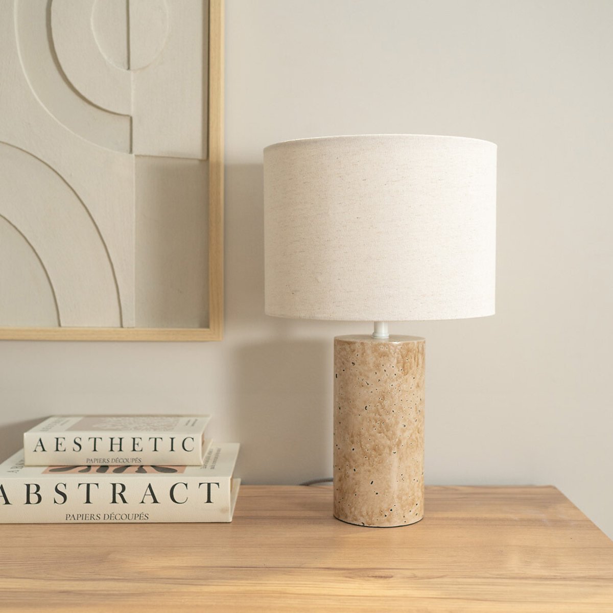 Cruz Marble Effect Natural Table Lamp cream, SO'HOME
