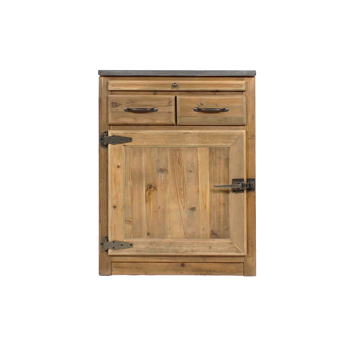 Meuble bas de cuisine en bois recyclé et pierre bleue CHAMPÊTRE bois clair, MADE IN MEUBLES
