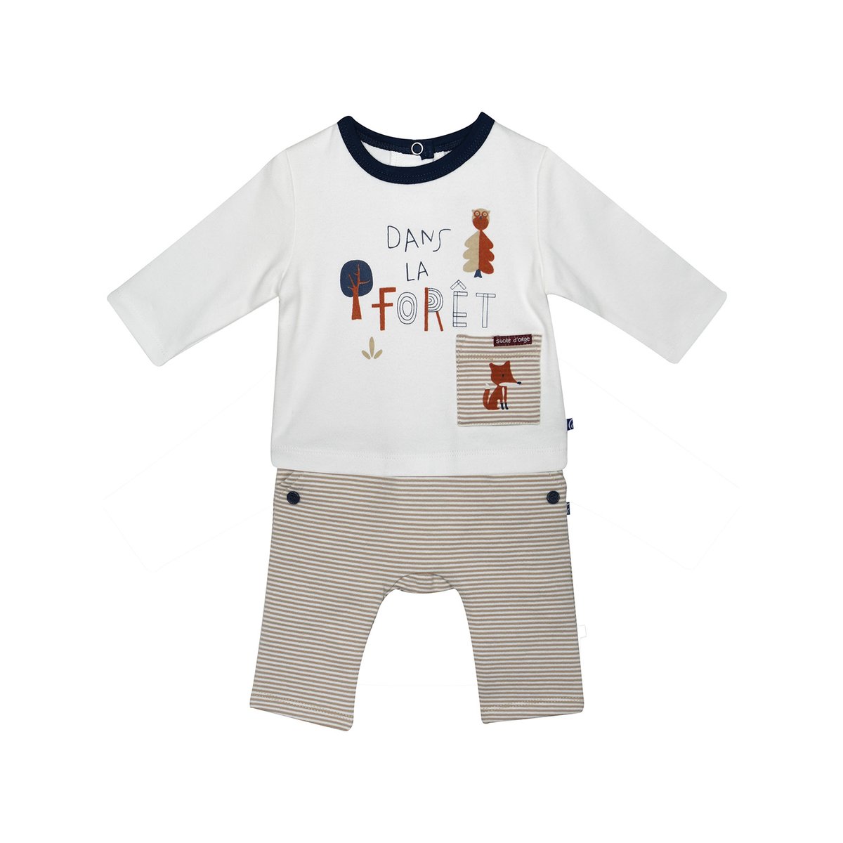 Tee shirt + pantalon naissance franklin beige, SUCRE D'ORGE