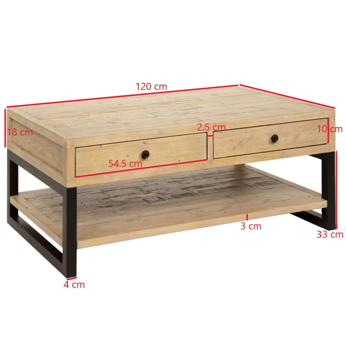 Table basse campagne industrielle bois et métal AUCKLAND bois naturel, PIER IMPORT