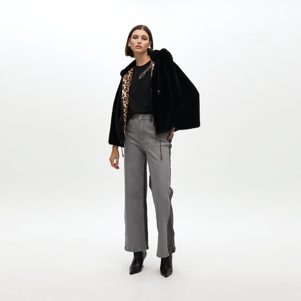 Veste à capuche doublée léopard noir, LOLA CASADEMUNT