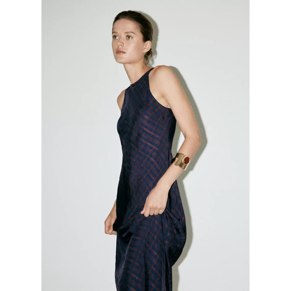 Robe halter à carreaux bleu, MANGO