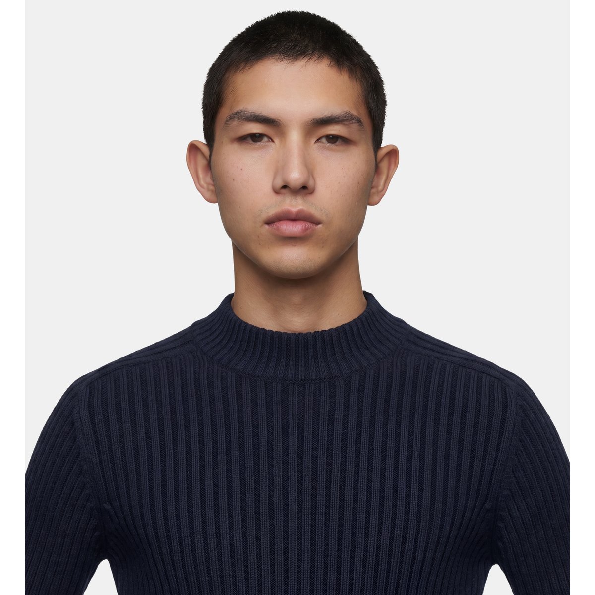 Pull droit nurib en maille côtelée bleu marine, GALERIES LAFAYETTE