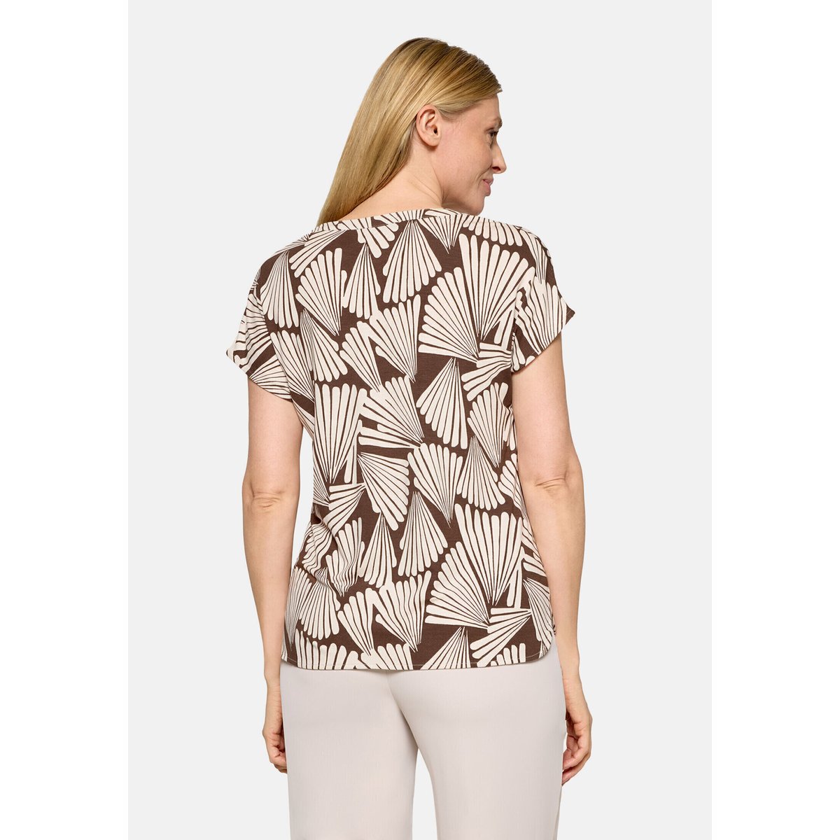 T-shirt basique à encolure en v marron/beige, BETTY BARCLAY