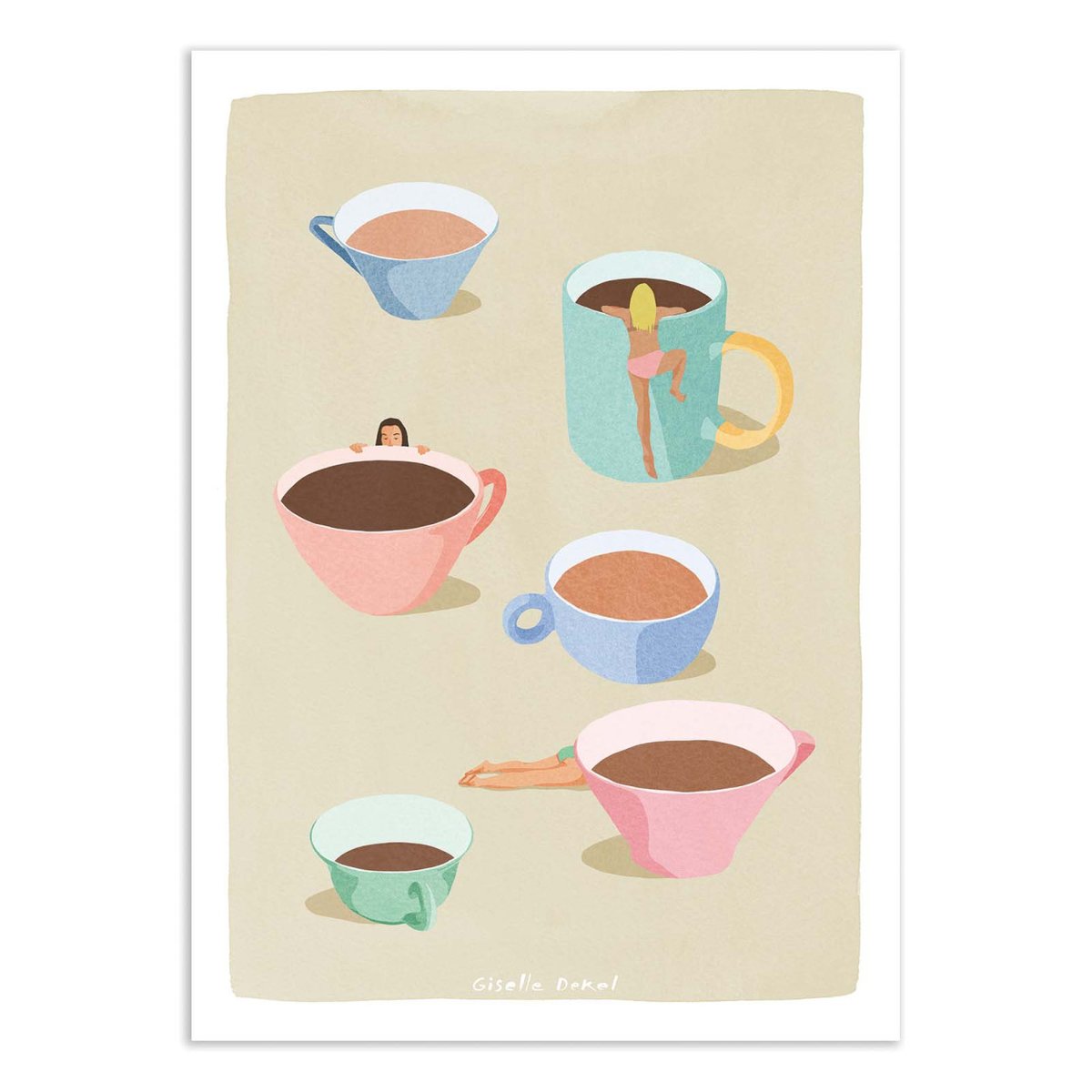 Affiche d'art - Coffee Ladies - Giselle Dekel couleur unique, WALL EDITIONS