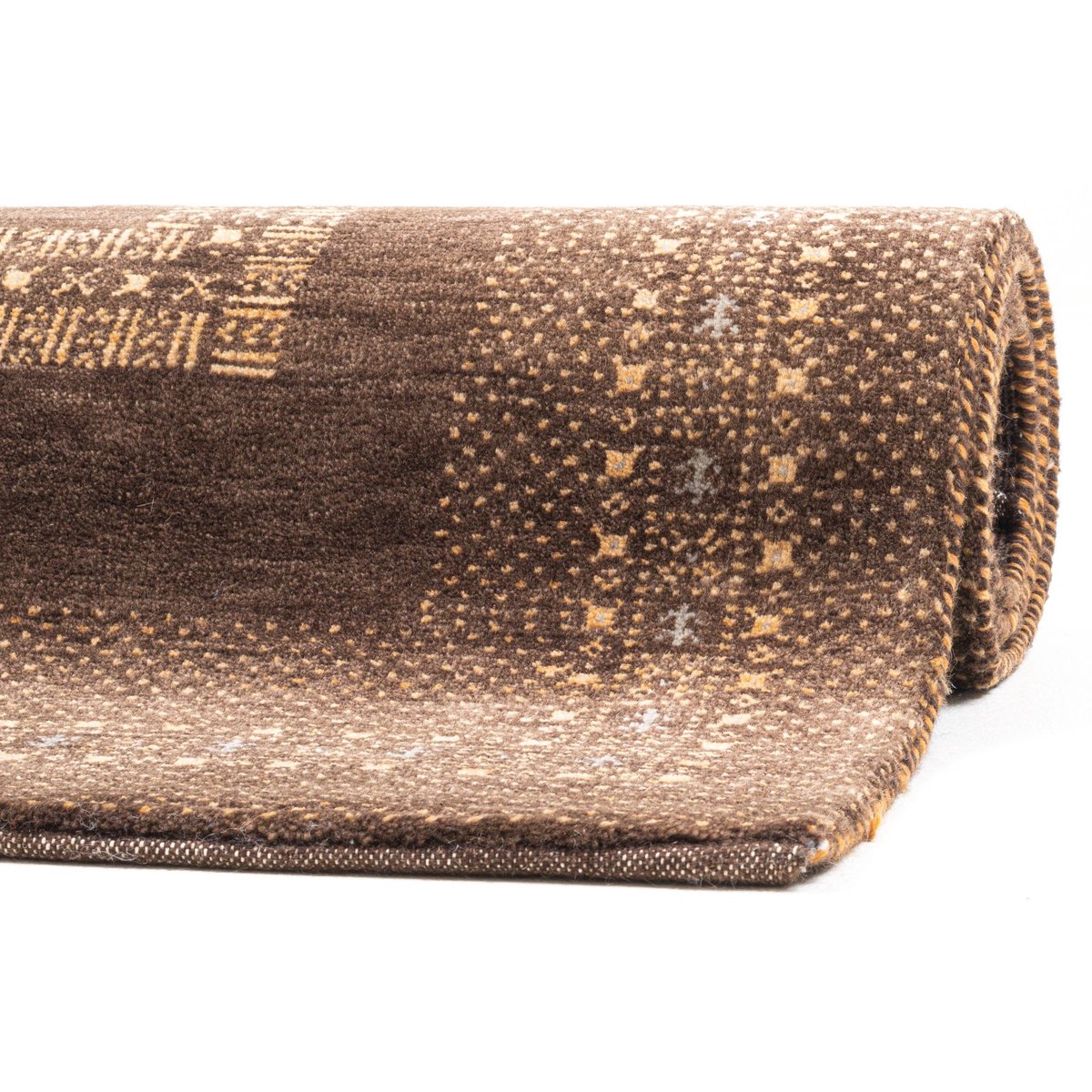 Tapis gabbeh Fabia noué main en laine marron, THEKO