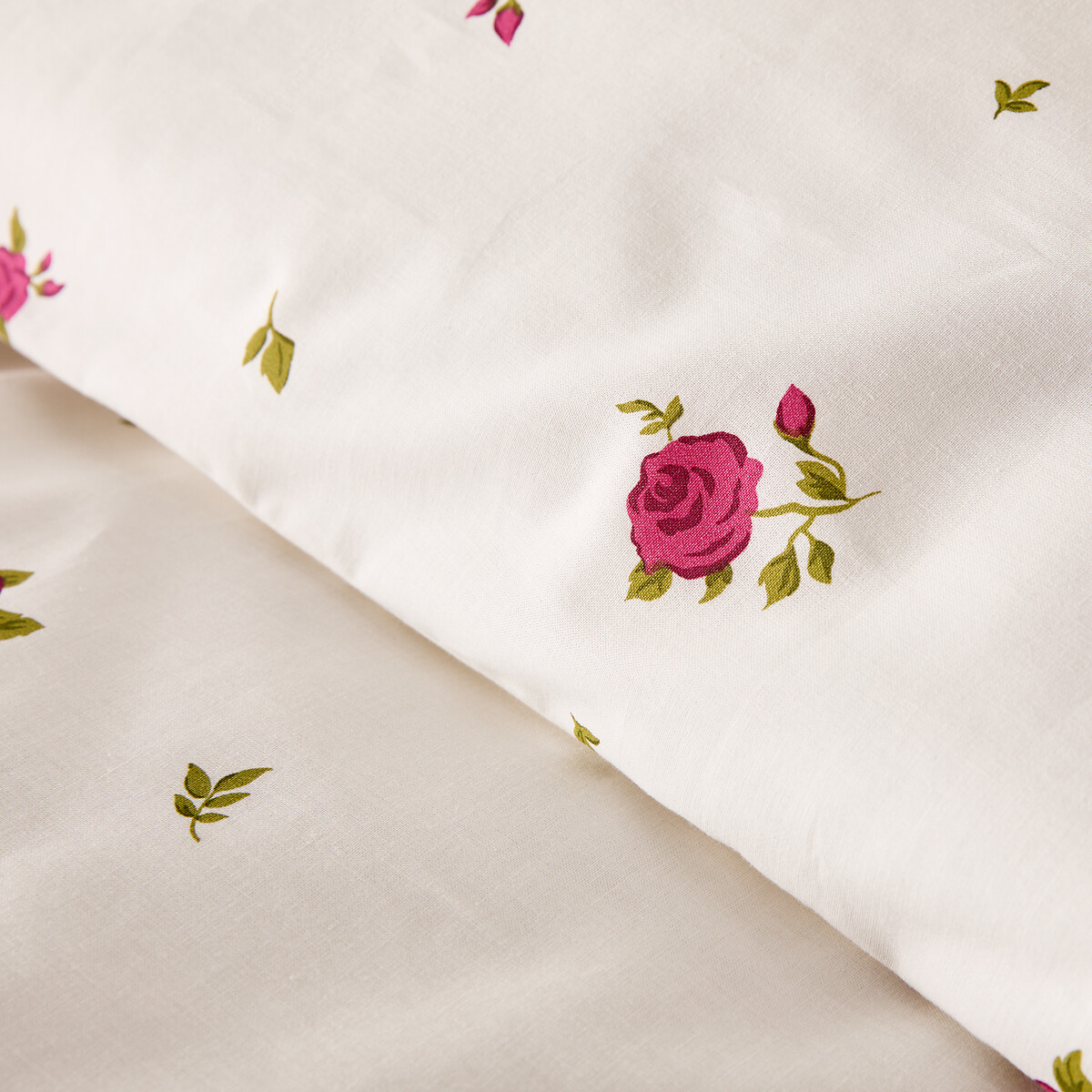 Conjunto de cama en 30% algodón reciclado, funda de almohada rectangular, estampado de rosas, ROSAN estampado con fondo crudo, LA REDOUTE INTERIEURS