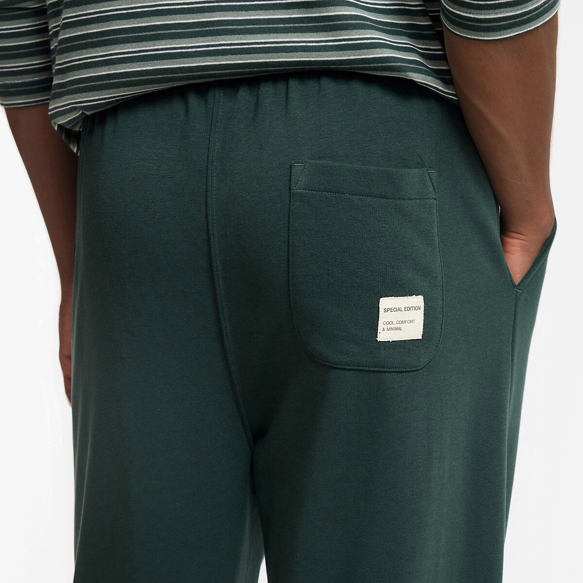 Pyjama 2 pièces, T-shirt manches longues en jersey et pantalon en molleton vert rayé, LA REDOUTE COLLECTIONS