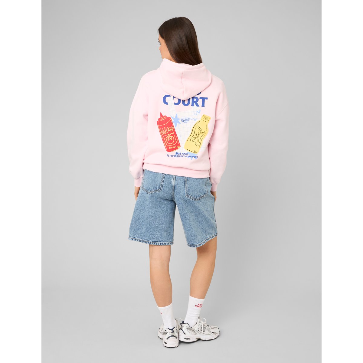 Sweat à capuche imprimé devant / dos rose pâle, BZB