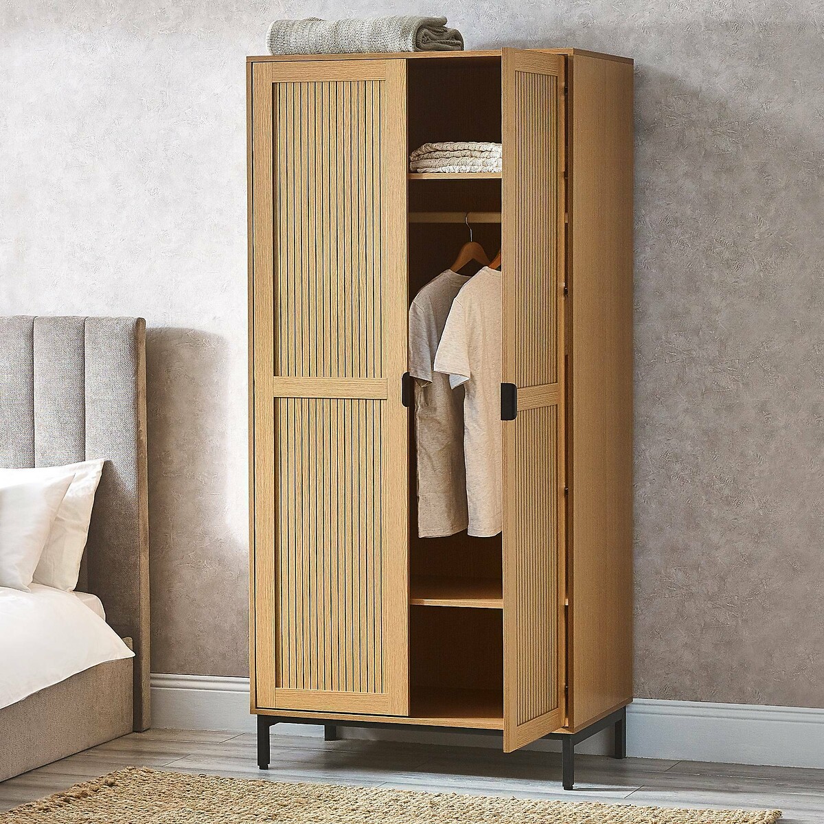 Gia Slatted Oak 2 Door Wardrobe oak, SO'HOME