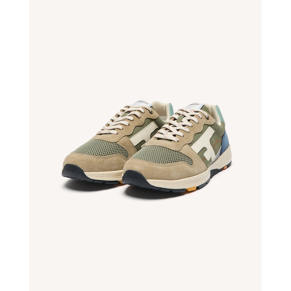 Running tissu suede OLIVE kaki et bleu, FAGUO