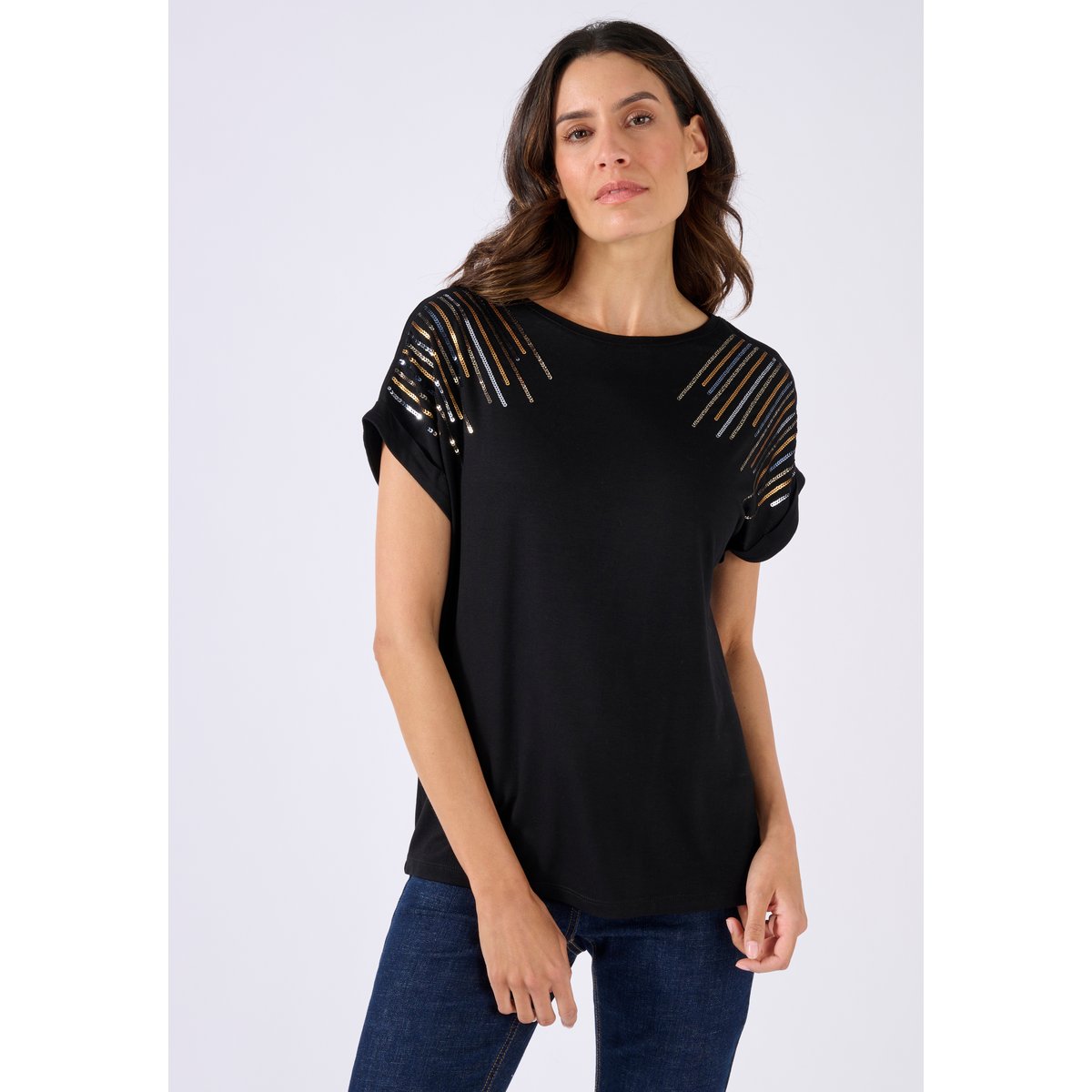 T-shirt maille jersey à sequins noir, DAMART