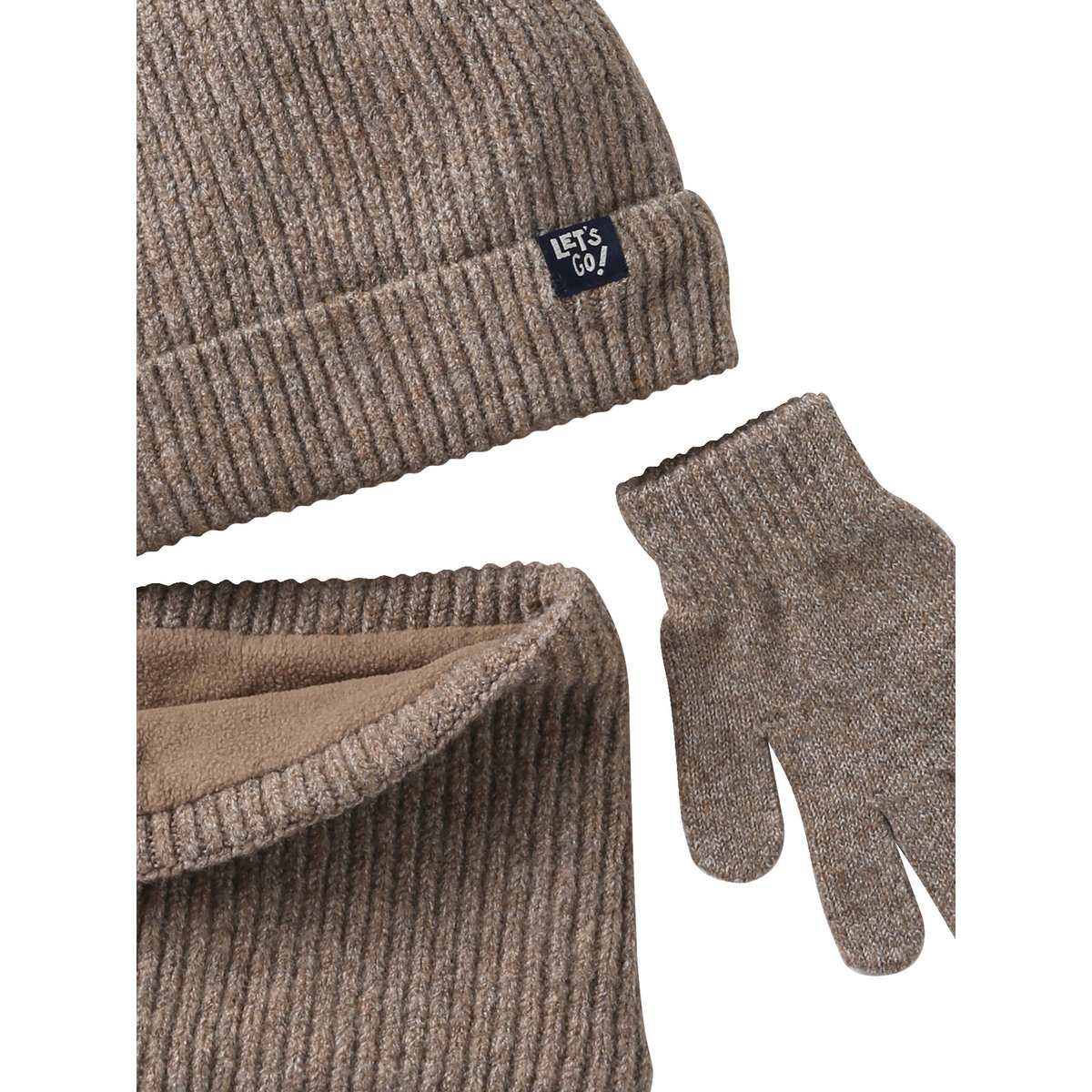 Ensemble bonnet, snood et gants taupe, VERTBAUDET