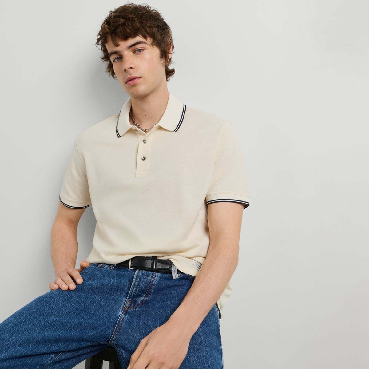 Polo Coupe Regular En Piqué blanc cassé, PEPE JEANS