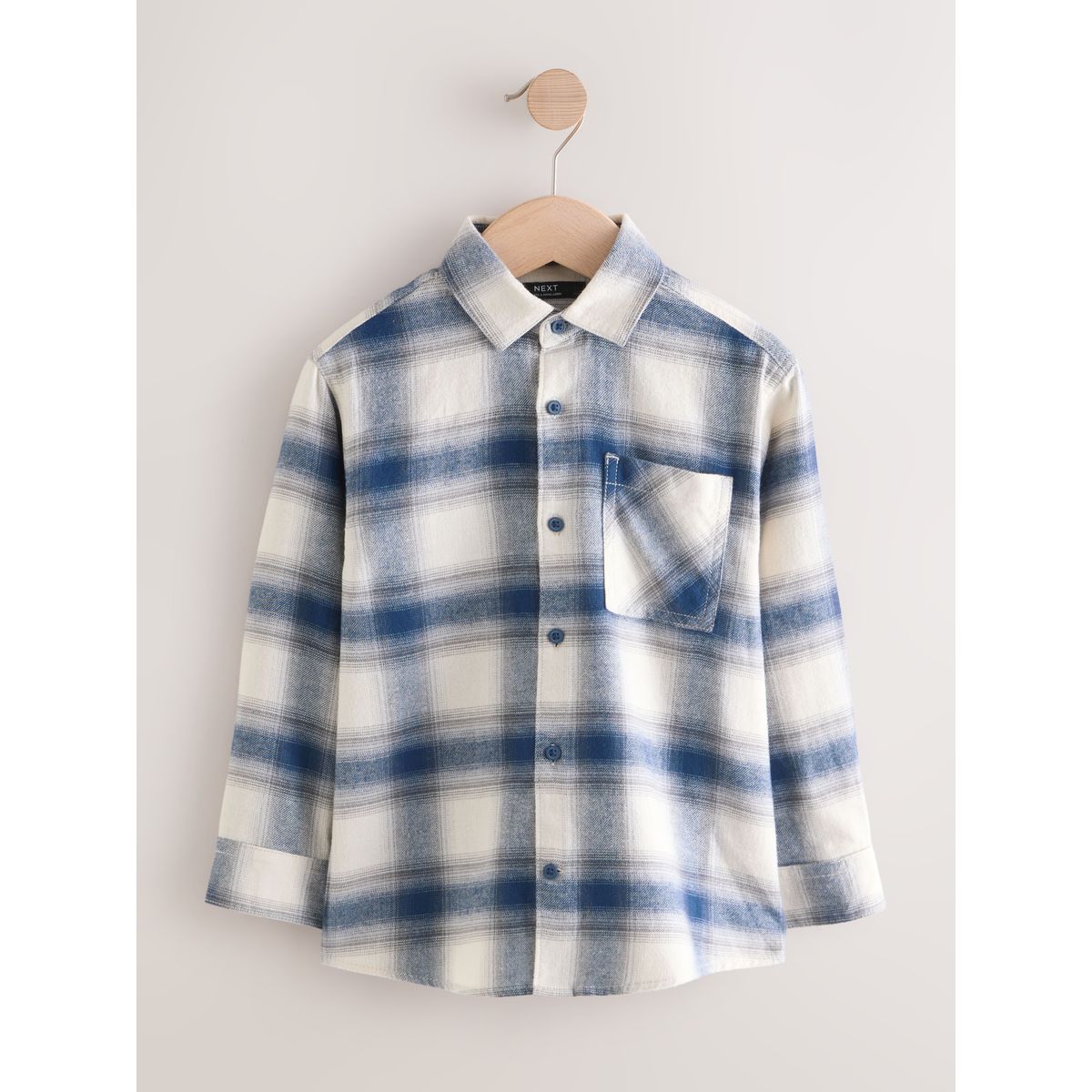 Chemise manches longues en coton à carreaux bleu/écru, NEXT