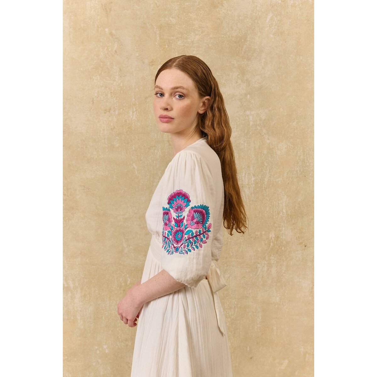 Aurelia Maxi Dress with Embroidered Short Sleeves ecru , LOUISE MISHA