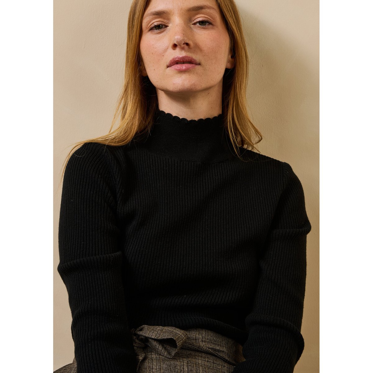 Pull fin manches longues en laine et coton biologique noir, LA FEE MARABOUTEE