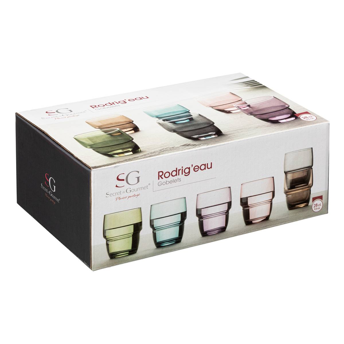 Lot de 6 verres bas en verre texturé RODRIG'EAU multicolore, SECRET DE GOURMET