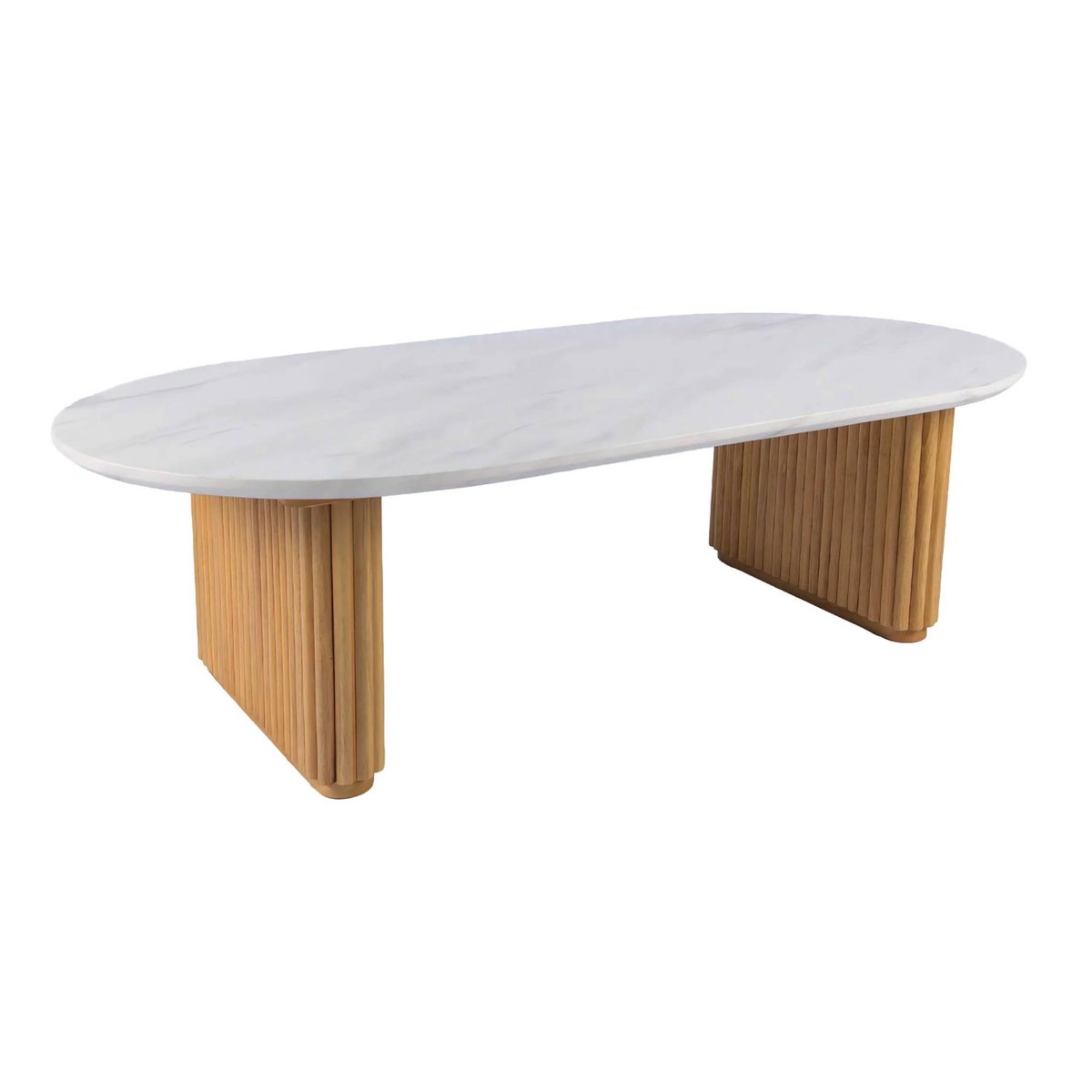 Table basse ovale bois d'hévéa plateau effet pierre GABRIELLE naturel, SWEEEK