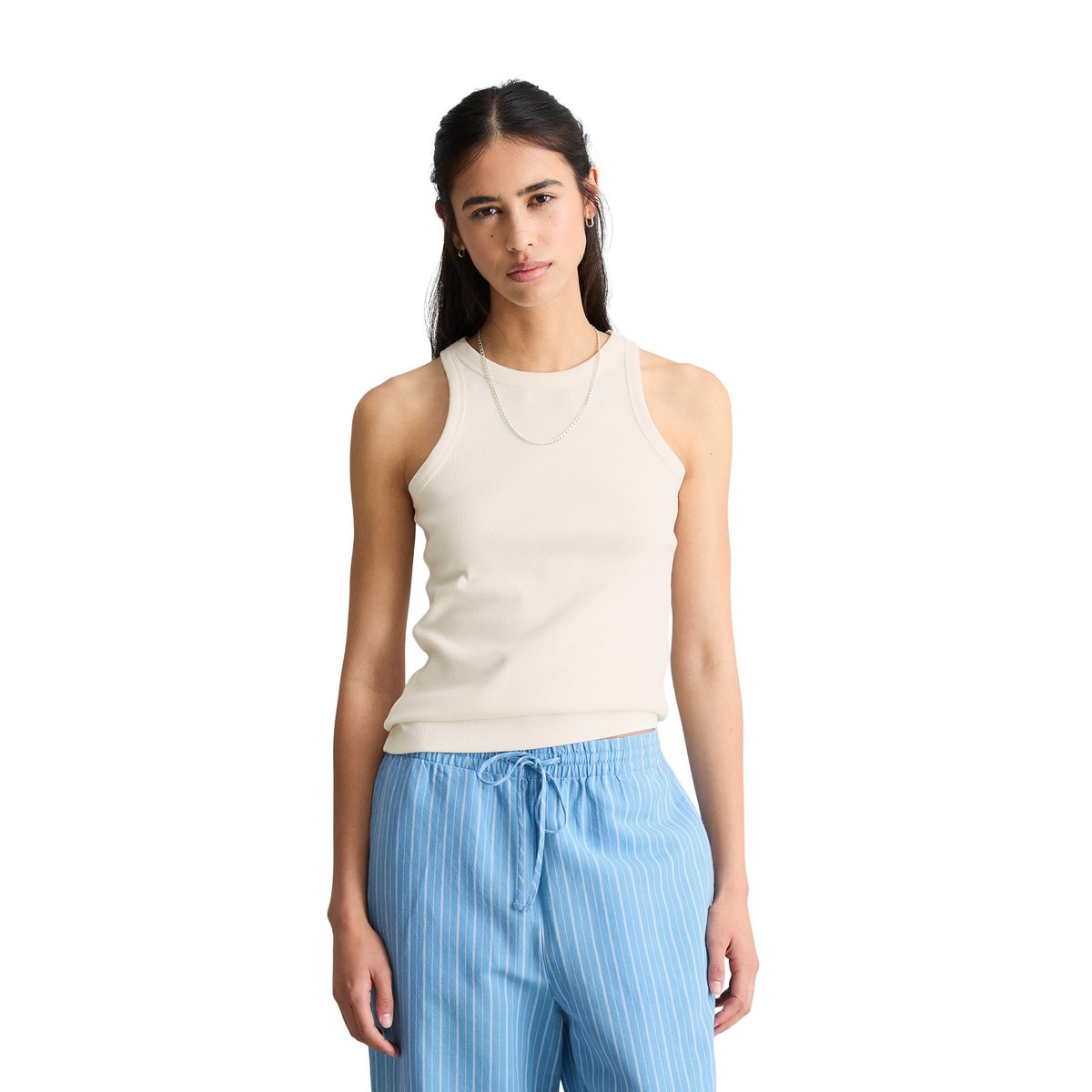 Top côtelé DfC slim en pur coton organique blanc, MARC O’POLO DENIM