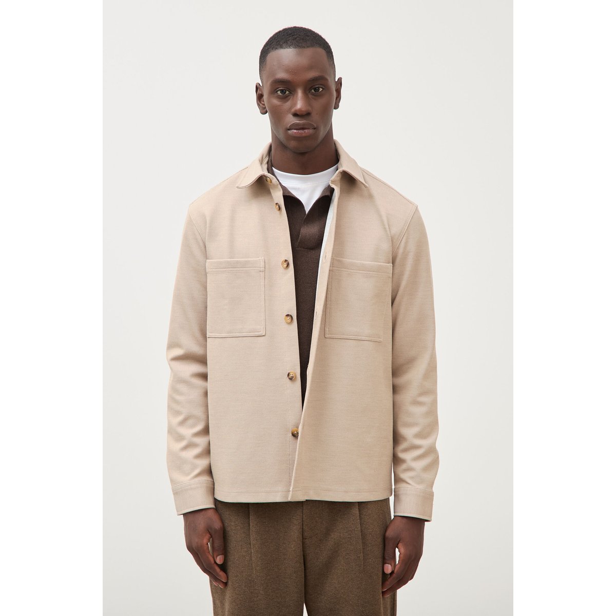 Surchemise droite col américain beige, BONOBO