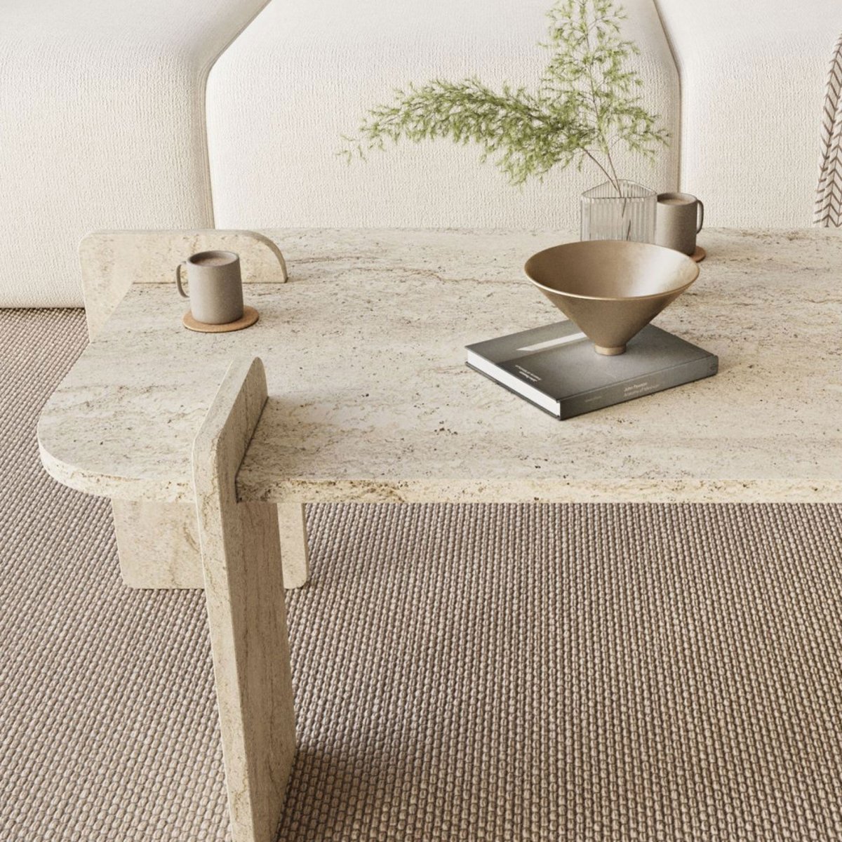 Table basse effet travertin 120x60cm- SOLENI beige, DRAWER
