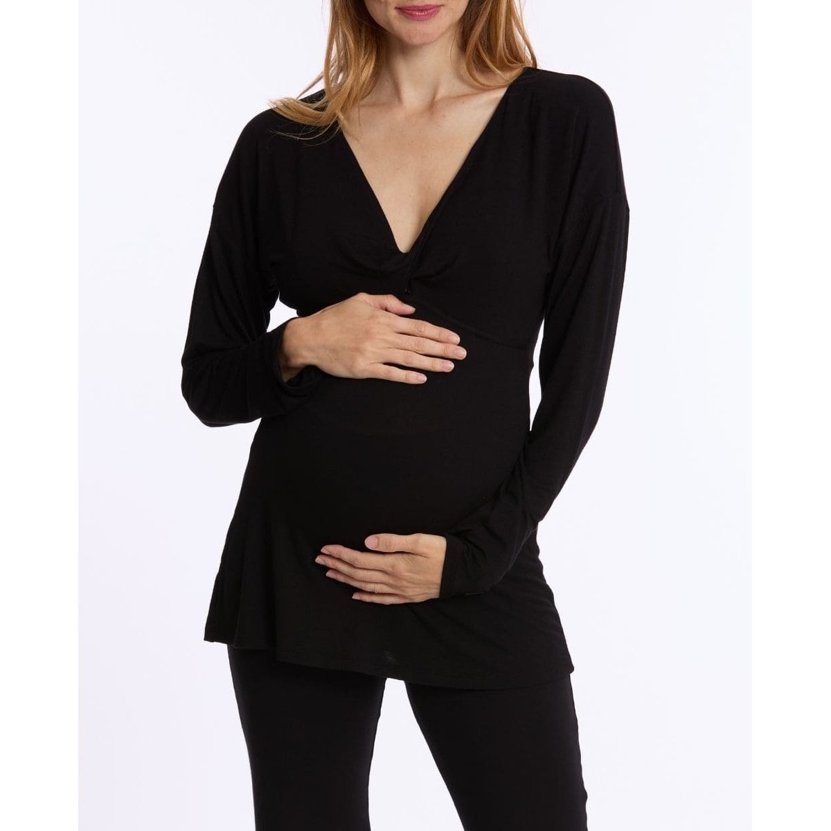 T-shirt manches longues de grossesse et d'allaitement Louna noir, CACHE COEUR