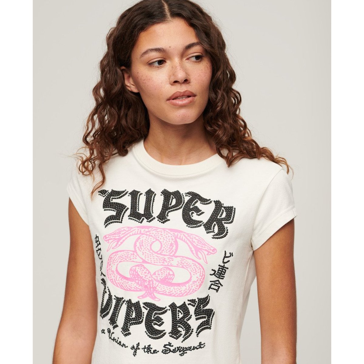 T-shirt fantaisie à mancherons et motif affiches écru, SUPERDRY