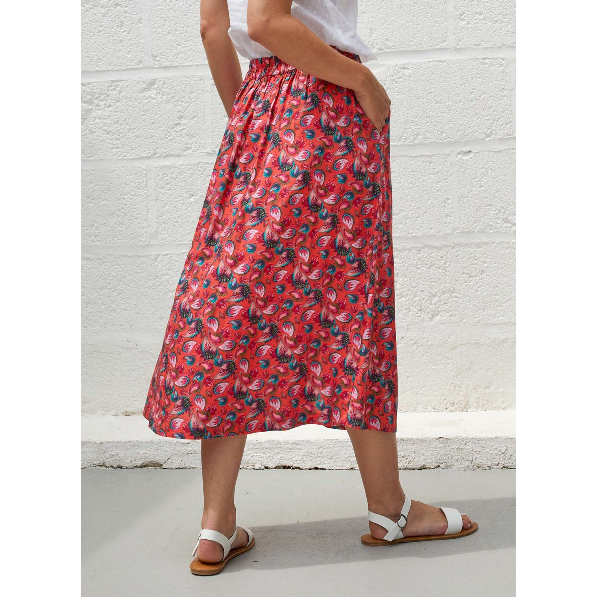 Jupe midi imprimée fluide Ecovero ADELINA rose corail adelina, LA FIANCÉE