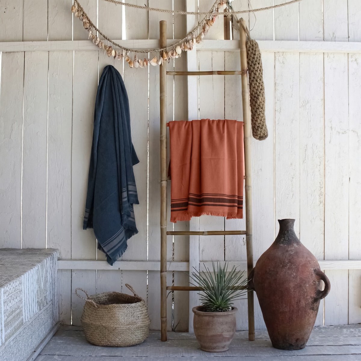 Fouta éponge coton FARO Made in Europe terracotta / noir, FEBRONIE