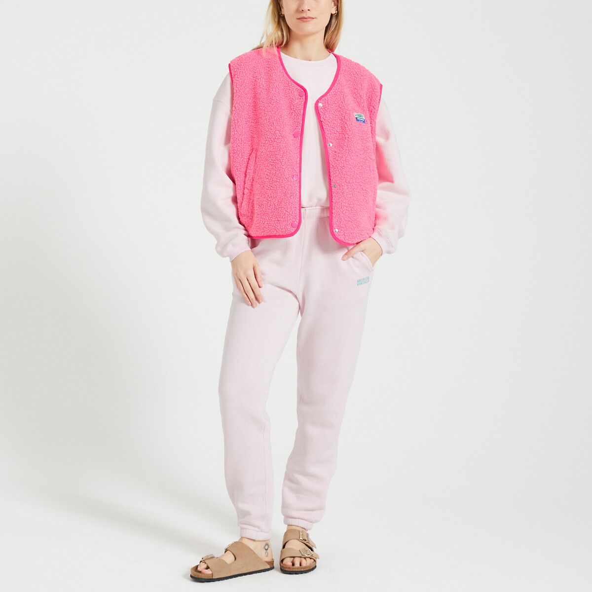 Chaleco de corte holgado y cuello redondo HOKTOWN rosa fluo, AMERICAN VINTAGE