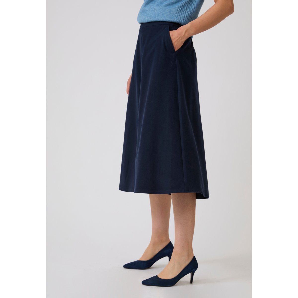Jupe en flanelle forme évasée bleu marine, DAMART