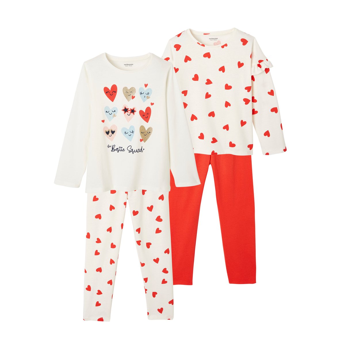 Lot de 2 pyjamas coeurs Oeko-Tex® ivoire, VERTBAUDET