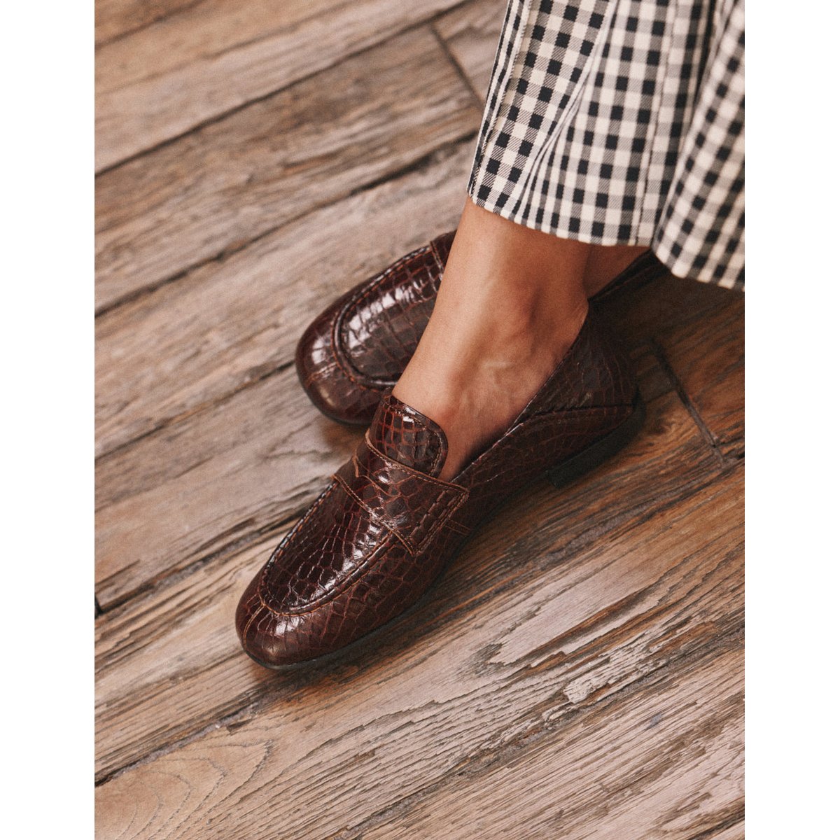 Mocassins GEMA cuir croco marron, ODAJE