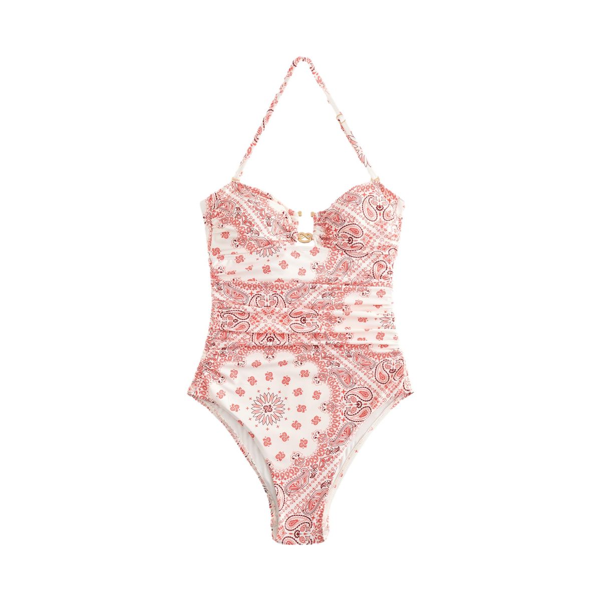 Maillot de bain bandeau tummy control crème/rose paisley, NEXT