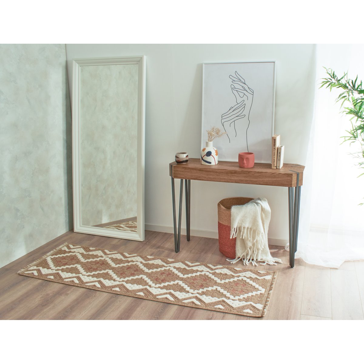 Tapis intérieur extérieur à motif ethnique TULUM terracotta, NAZAR RUGS