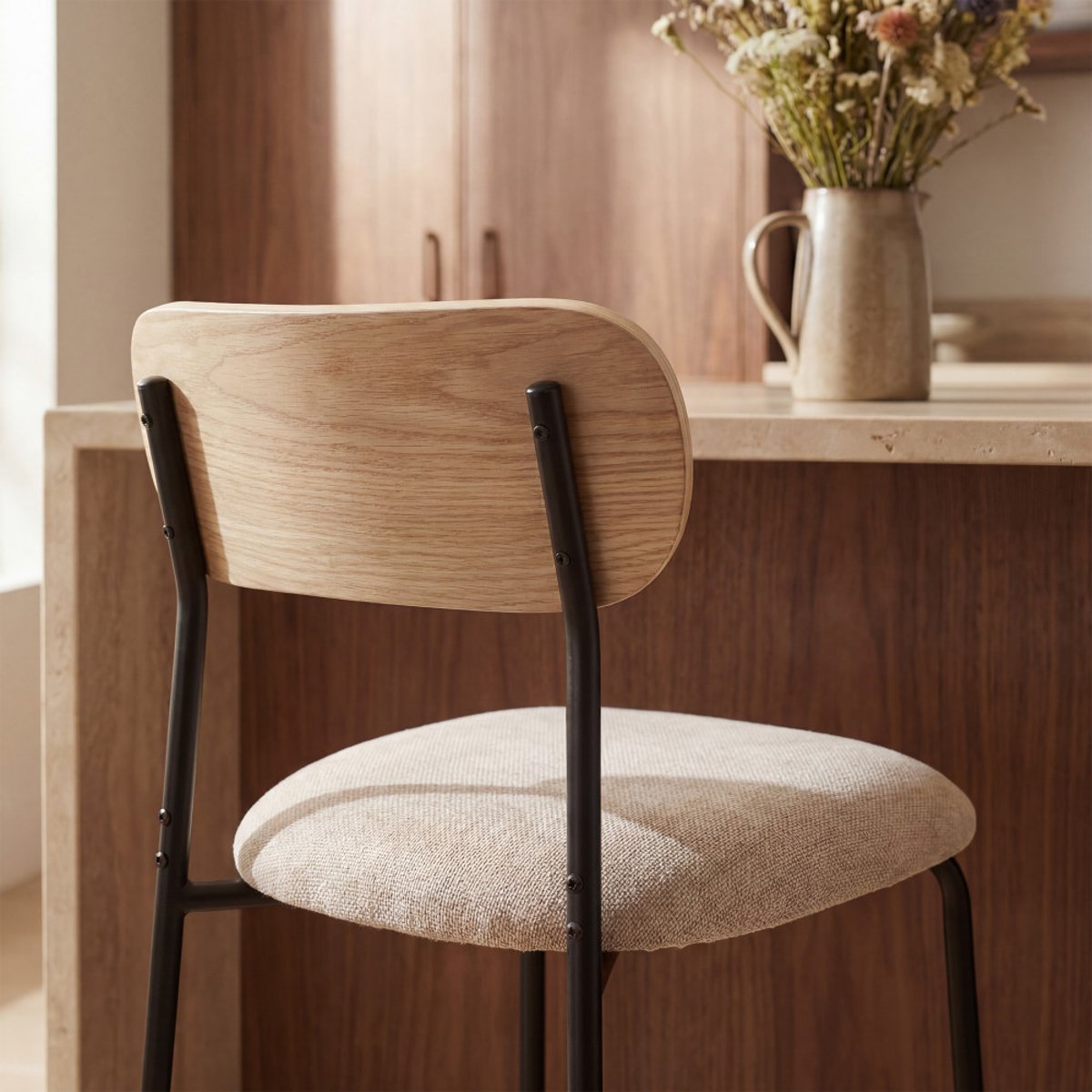 Lot de 2 chaises de bar bois clair tissu et métal H65cm- JESS beige, DRAWER