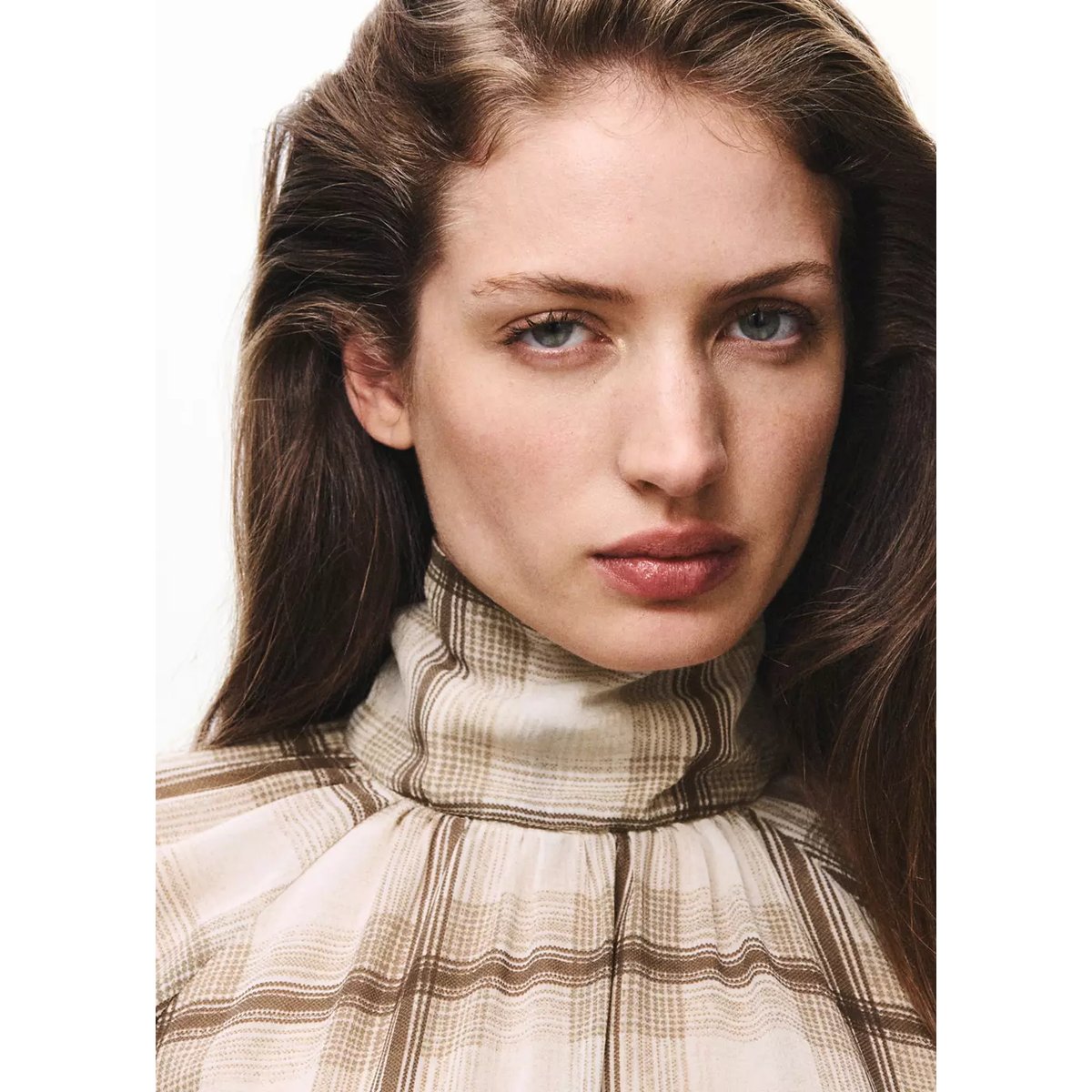Blouse imprimée carreaux marron, MANGO