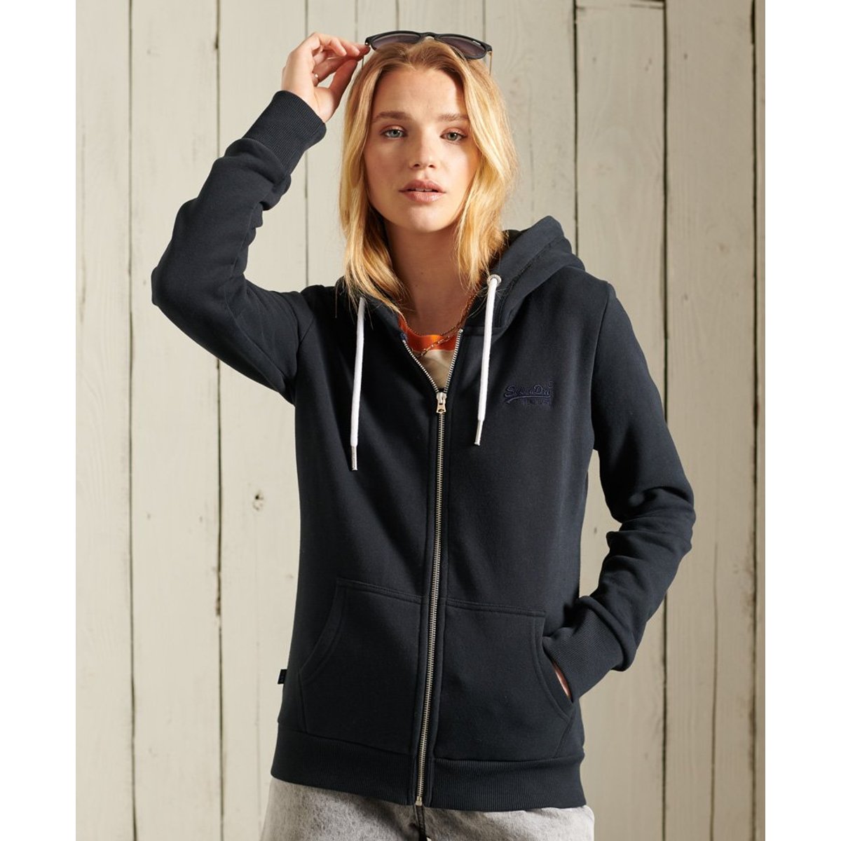 Veste à capuche zippée Orange Label bleu marine éclipse, SUPERDRY