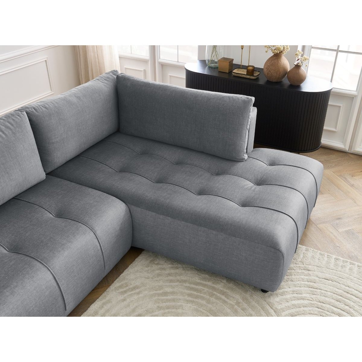 Canapé d'angle convertible 3 places en velours, ARSENE gris foncé, BOBOCHIC