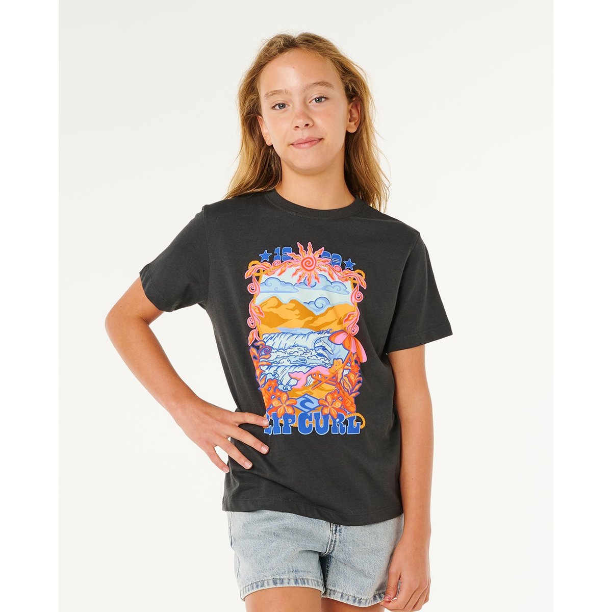 T-shirt à manches courtes Sunshine Squad Band Fille noir délavé, RIP CURL