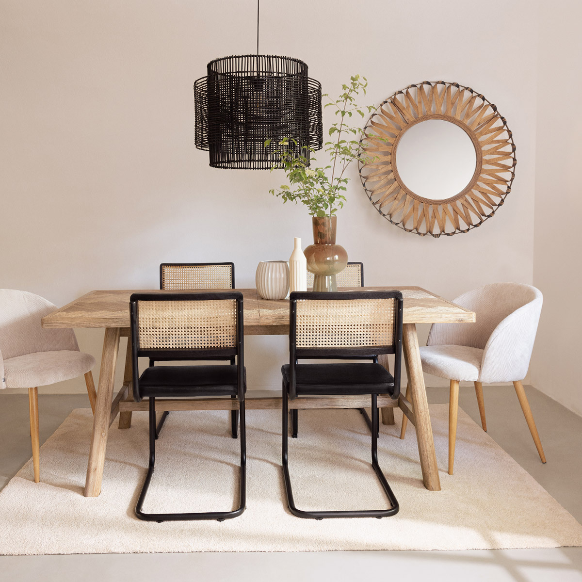 Table à manger extensible 6/10 places bois d'acacia AERIS beige, ATMOSPHERA